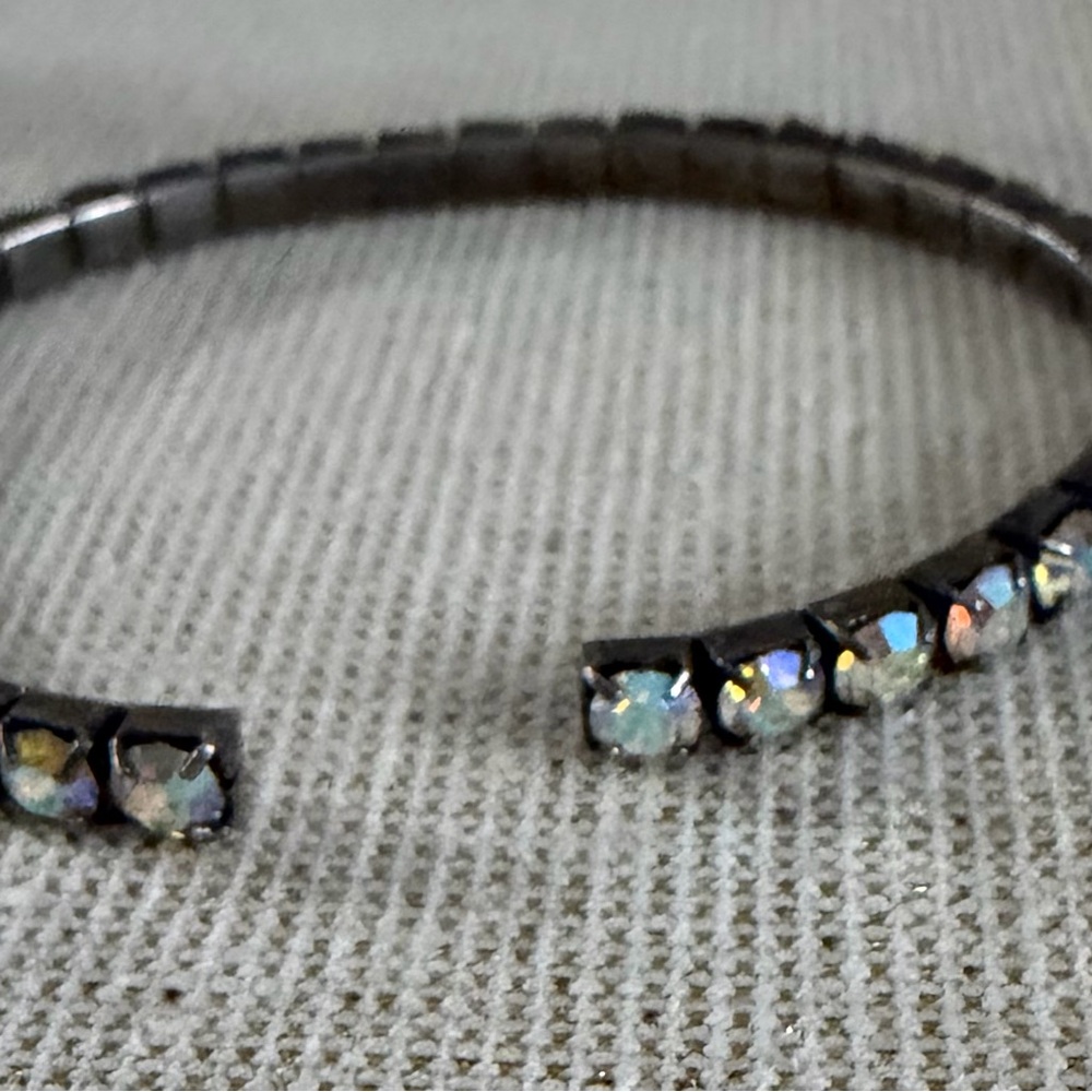 Three Crystal-Embellished Stretch Bangle Bracelet - Blue, Gray, Brown - Picture 8 of 10